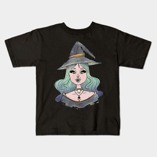 Cute witch girl Kids T-Shirt by UniqueDesignsCo